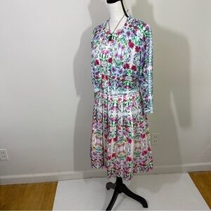 Talbots Pink and Blue Sleeveless Scoop Neck Midi Sundress matching sweater